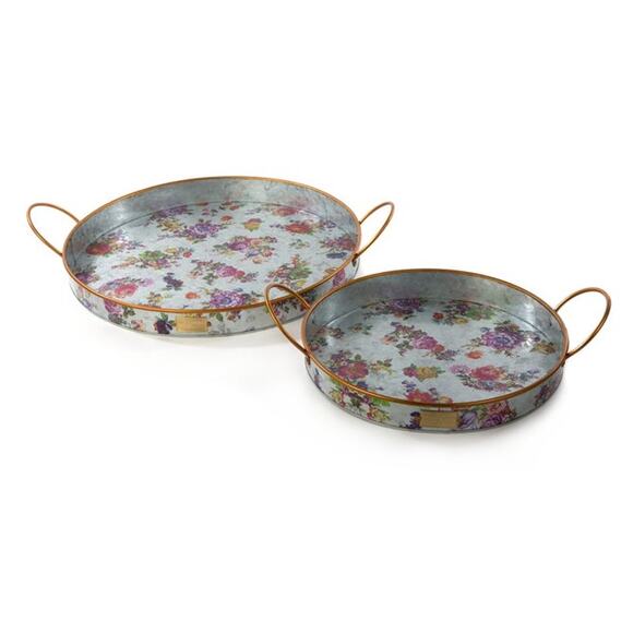 Brand New Mackenzie Childs Flower Market Galvanized Serving Trays, Set of 2 - Picture 2 of 8